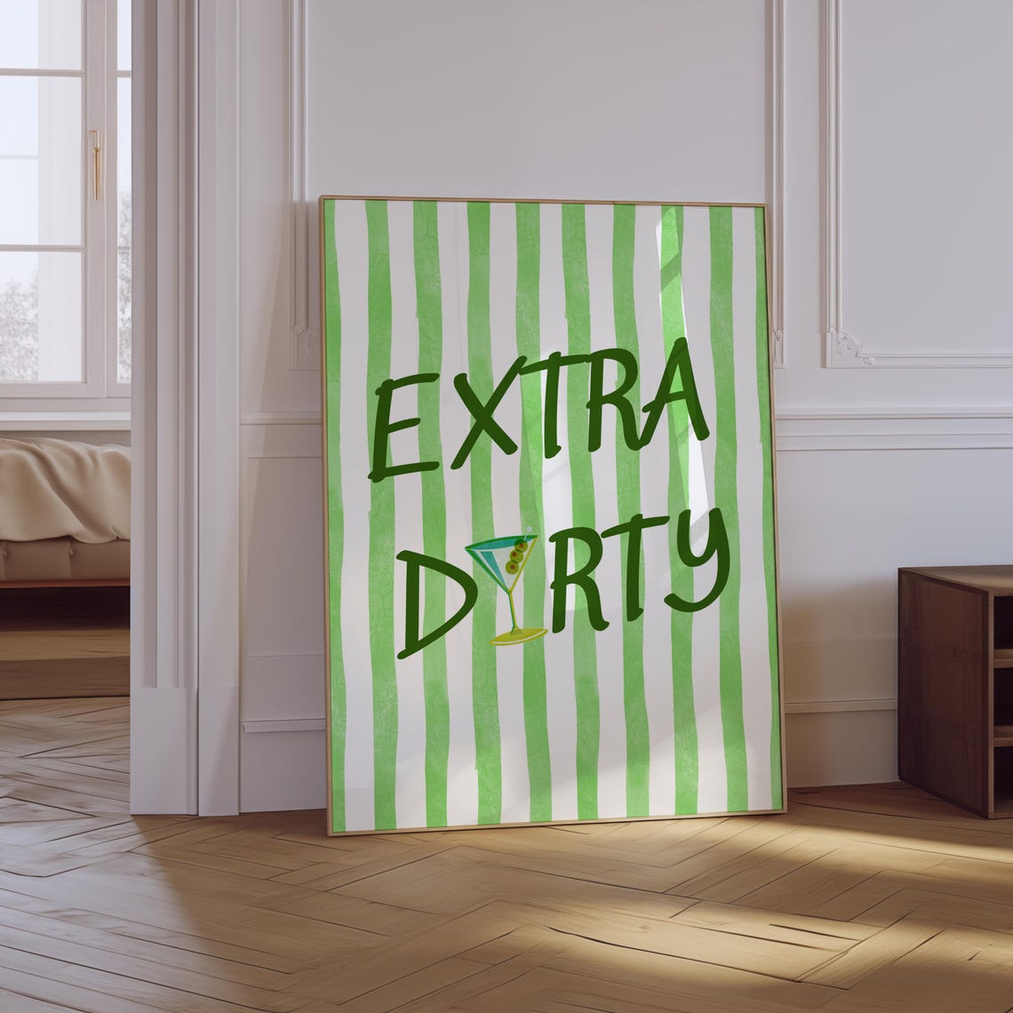 Extra Dirty Martini Green Stripe Bold Quote Cocktail Bar Cart Poster