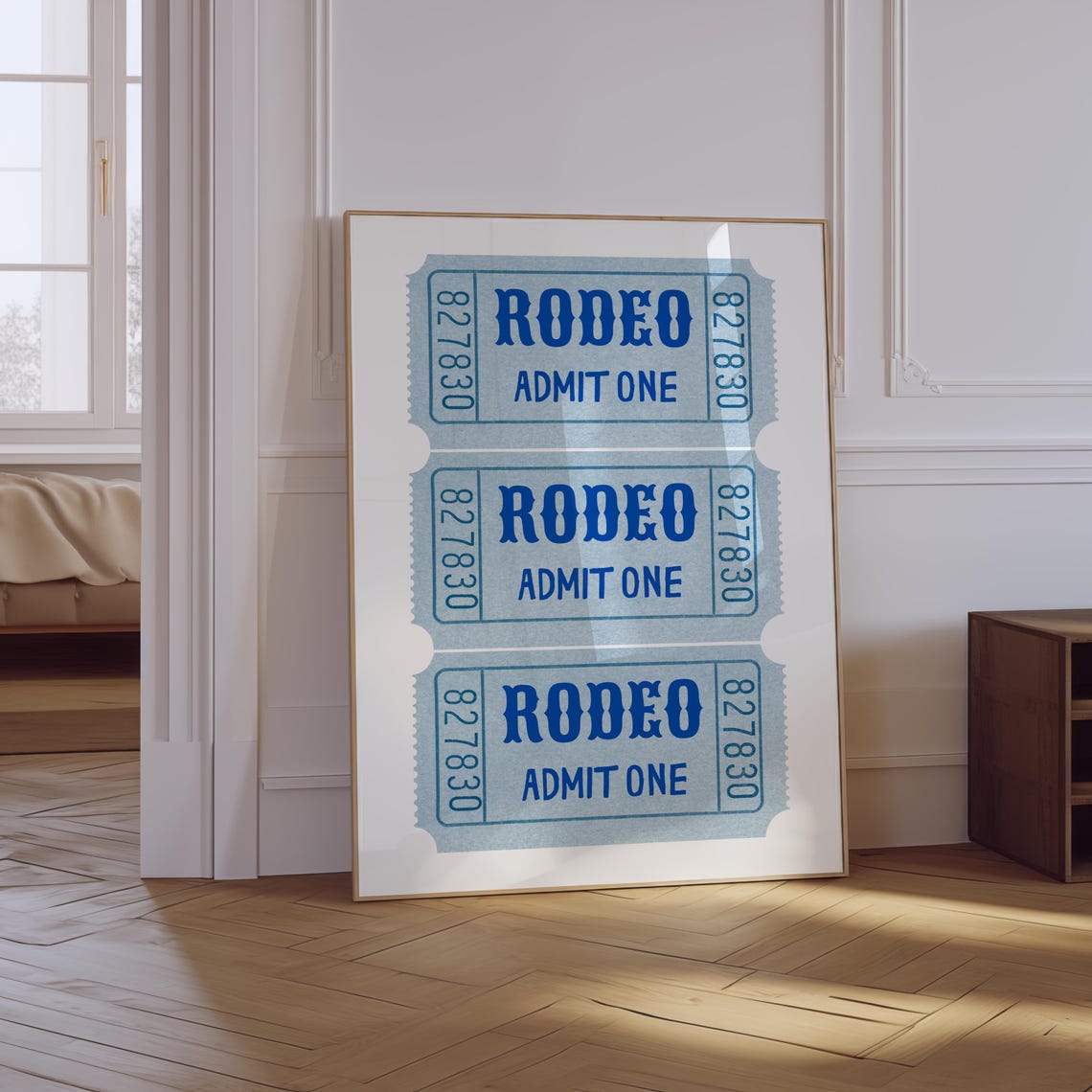 Rodeo Admit One Tickets Blue Retro Ticket Stub Western Poster