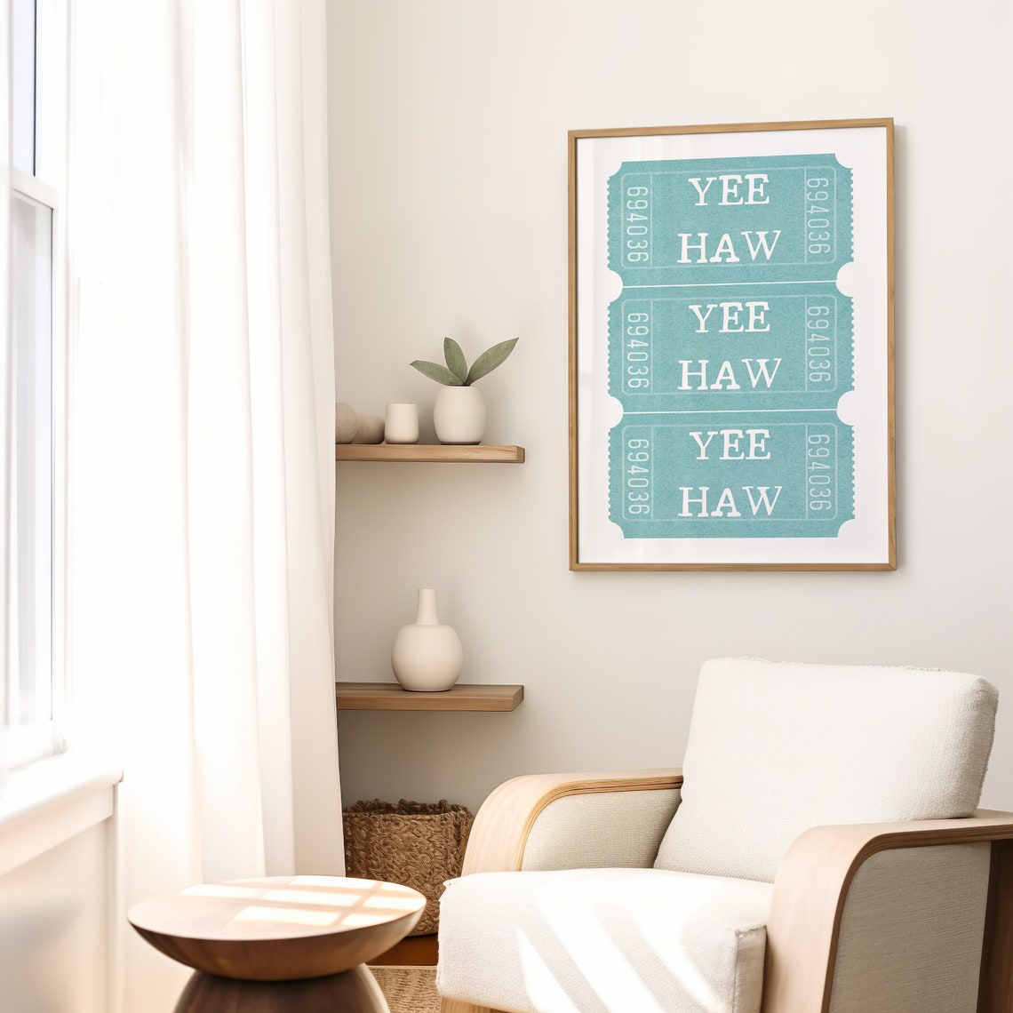 Yee Haw Teal Ticket Stubs Retro Western Cowgirl Dorm Room Poster - Image 2