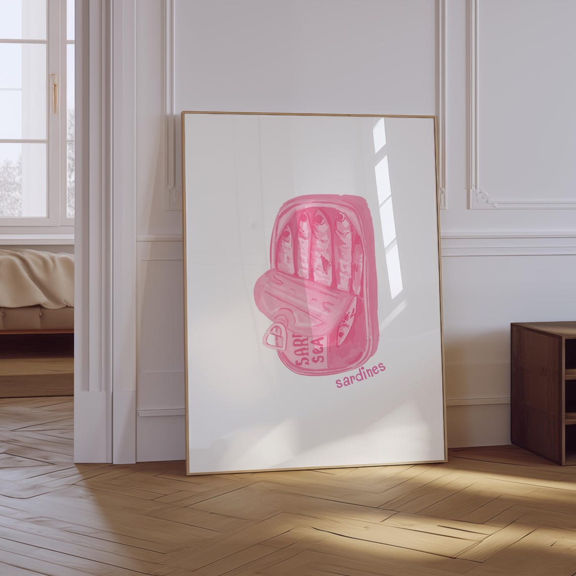 Pink Sardines Tin Can Cute Retro Coastal Kitchen Foodie Poster