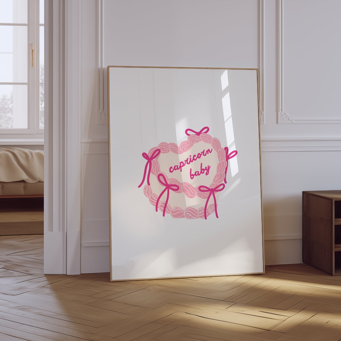 Capricorn Baby Heart Cake Zodiac Poster Pink Preppy Girly Art Gift