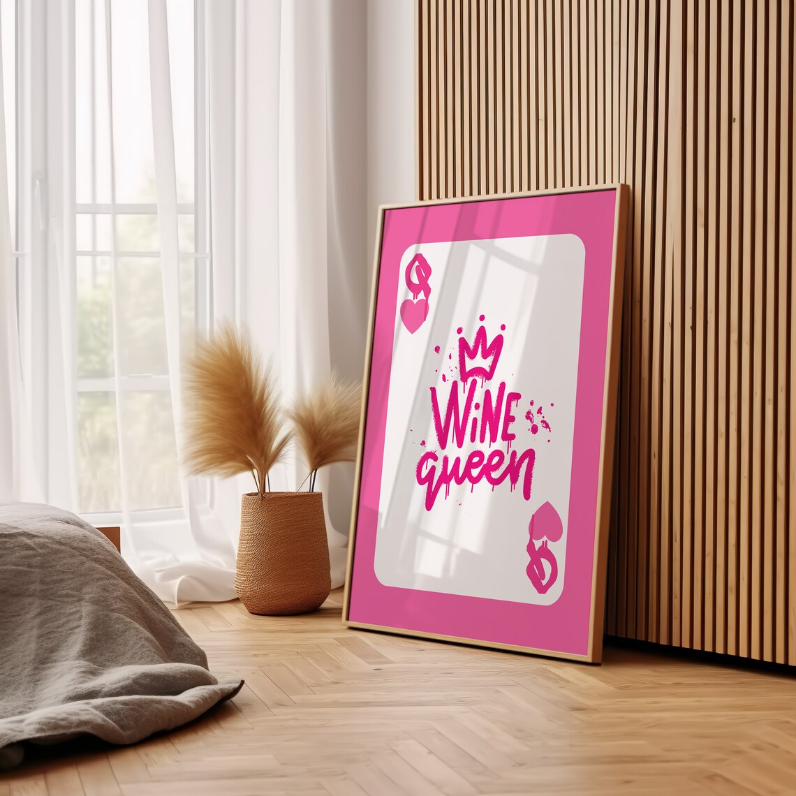 Wine Queen Pink Queen Of Hearts Playing Card Graffiti Crown Bar Cart Print - Image 2