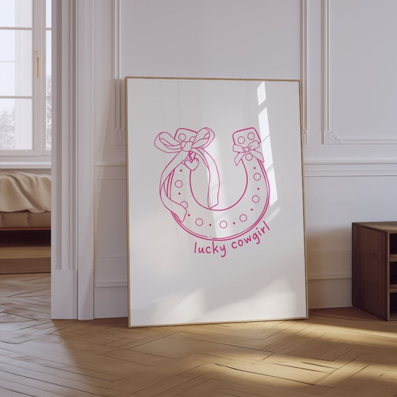 Lucky You Print Horseshoe Print Trendy Cowgirl Aesthetic Wall Art Lucky Me Poster Pink South Western Home Wall Decor