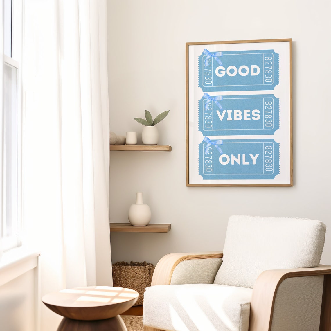Good Vibes Only Blue Retro Ticket Typography Bow Girly Wall Art - Image 2