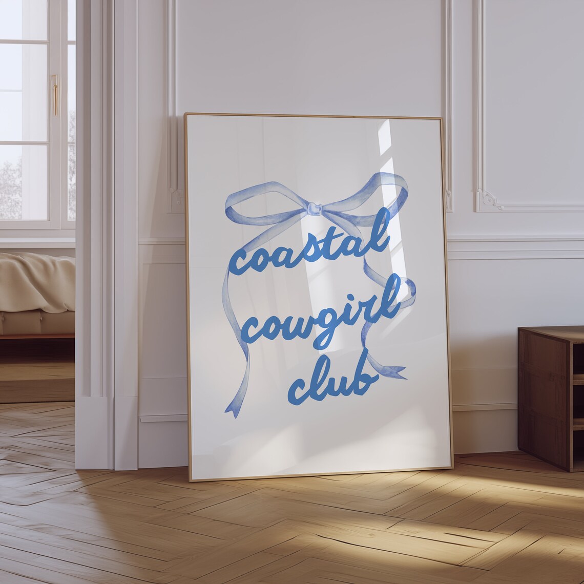 Coastal Cowgirl Club Script Blue Watercolor Bow Room Decor Poster