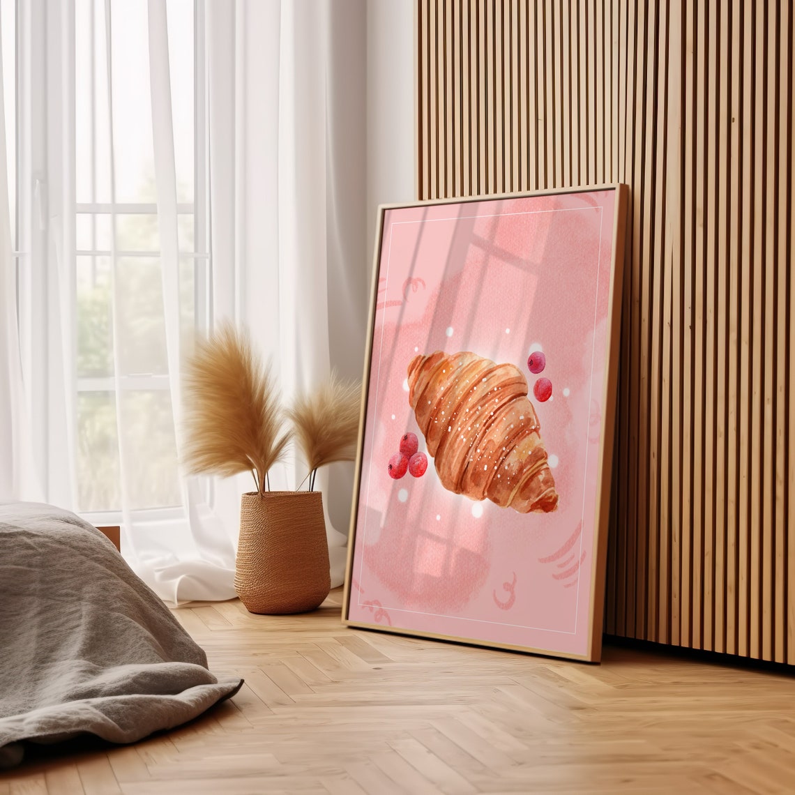 Pink Croissant Watercolor Raspberries Coquette Kitchen Poster - Image 3