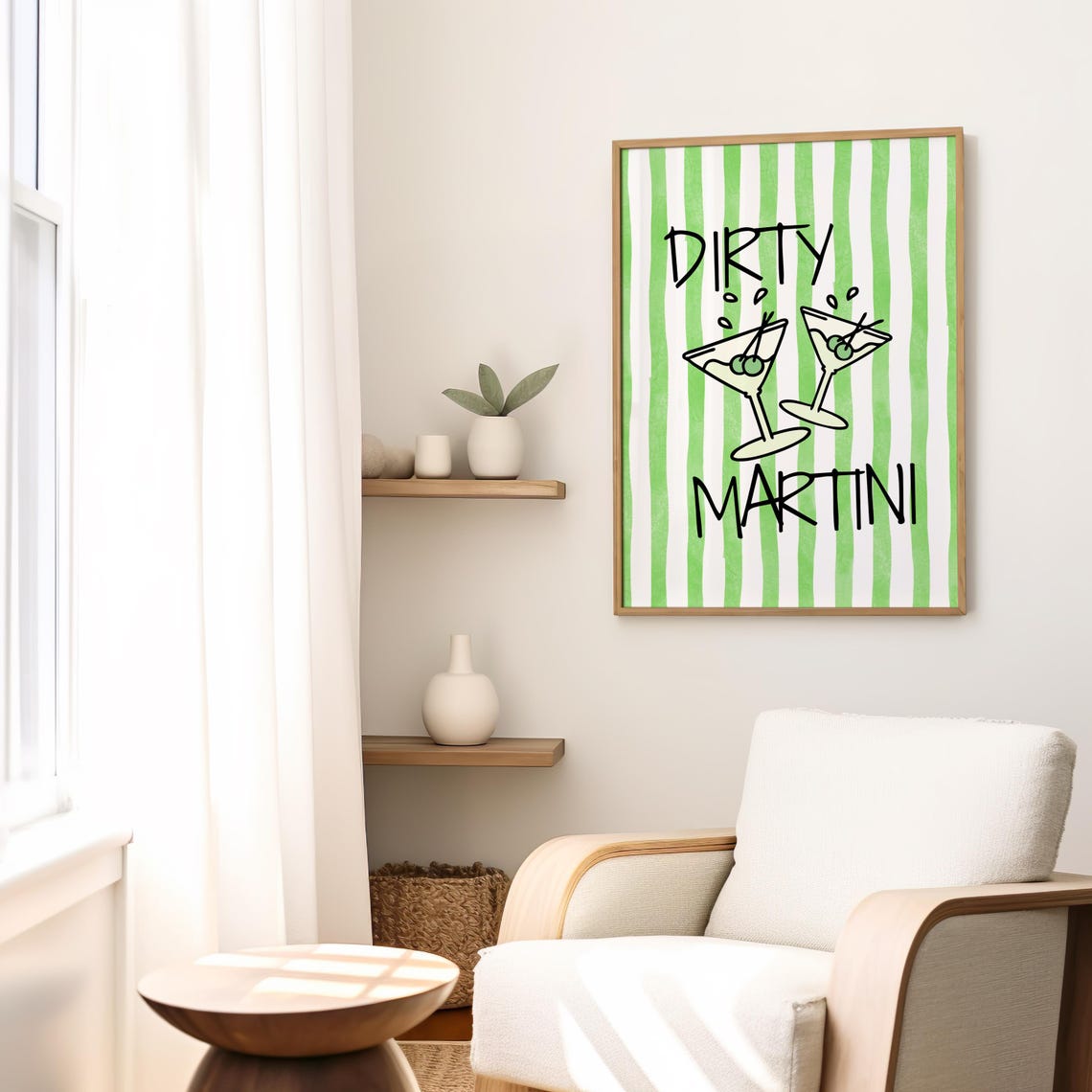Dirty Martini Green Stripe Bold Typography Cocktail Bar Cart Poster - Image 2