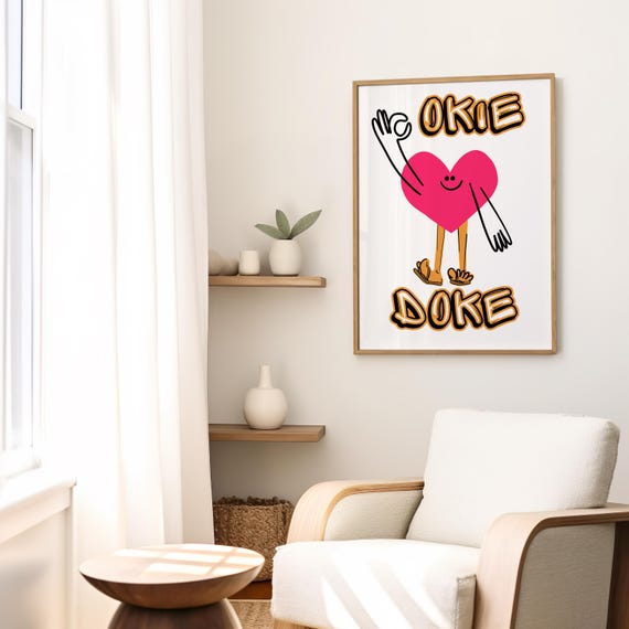 Okie Doke Print Mid Century Print Trendy Aesthetic Wall Art Typography Print Okay Poster Retro Funny Wall Art Print Ok Print