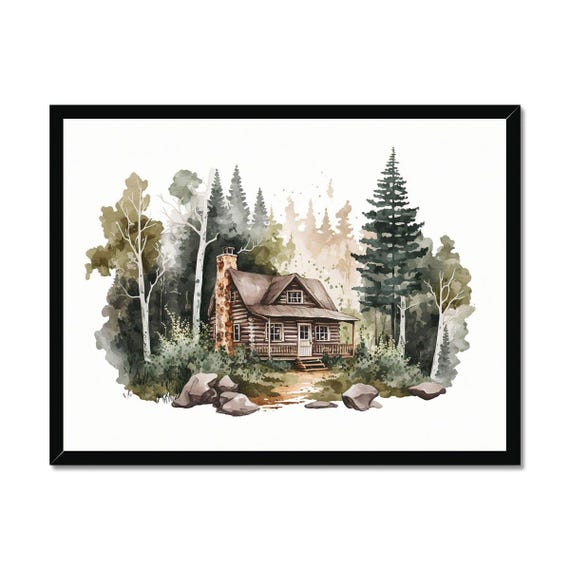 Natures Serenity Cozy Forest 2 Cabin Nestled In A Peaceful Forest Serene Watercolor Poster Print