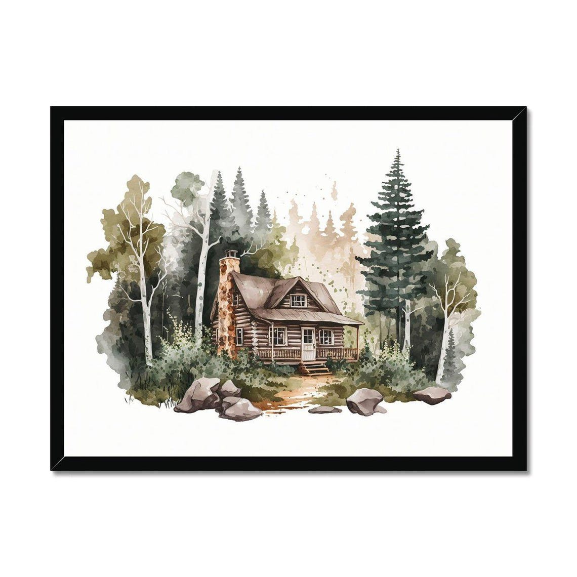 Rustic Log Cabin Forest Watercolor Cozy Woodland Home Poster