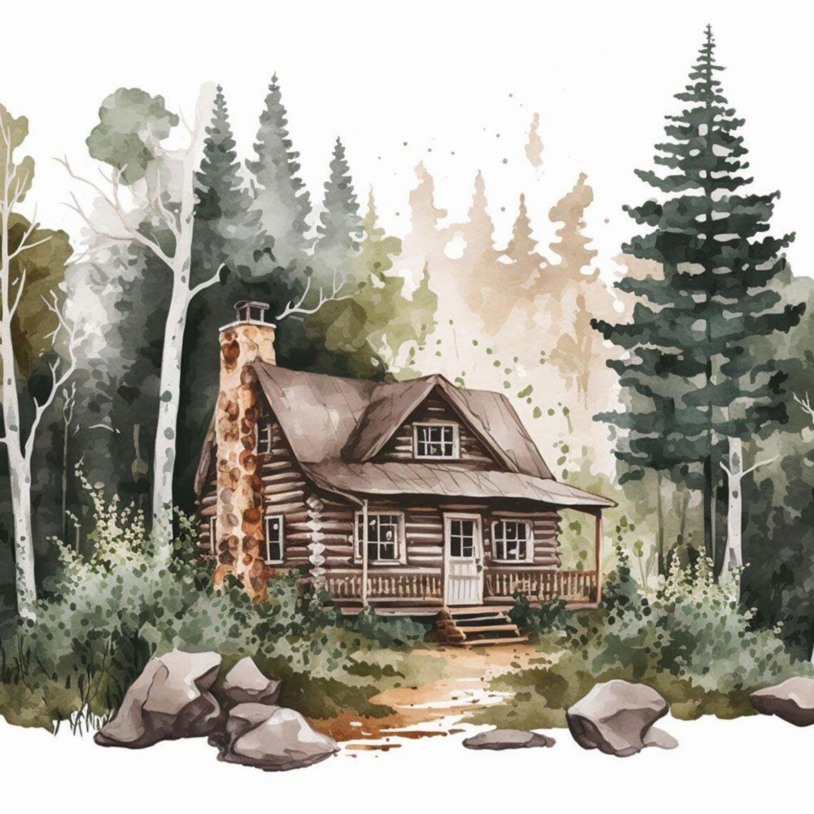 Rustic Log Cabin Forest Watercolor Cozy Woodland Home Poster - Image 2
