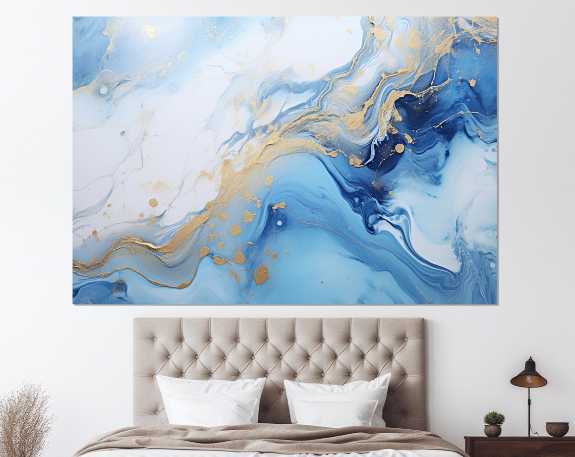 Blue White Marble Gold Veins Ocean Abstract Modern Luxury Poster - Image 4