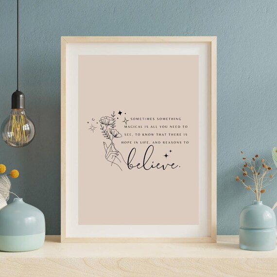 Magical Wall Print Believe Minimalist Line Art Poster With Inspiring Saying Hope And Motivation For Your Home