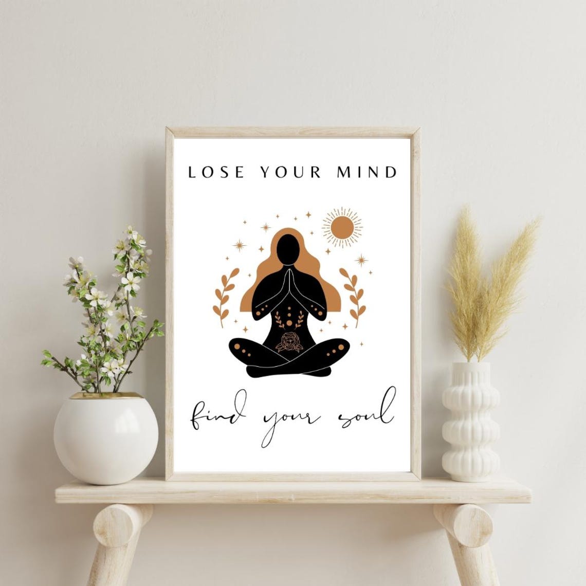 Lose Your Mind Find Your Soul White Meditation Silhouette Poster - Image 2
