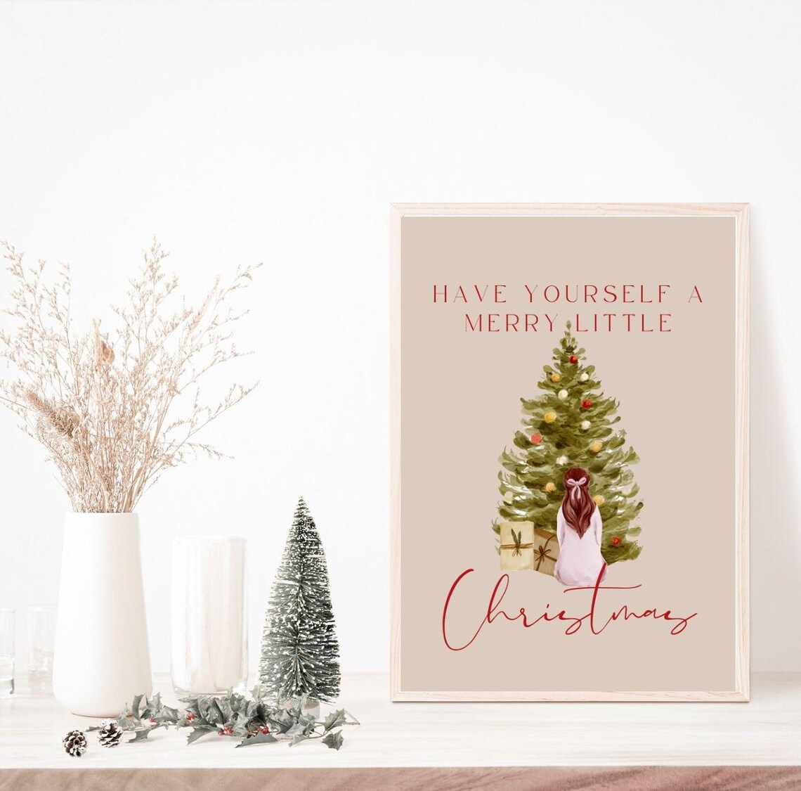 Have Yourself A Merry Little Christmas Beige Tree Girl Poster - Image 3