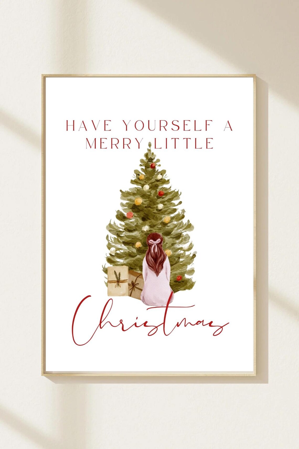 Have Yourself A Merry Little Christmas Tree Girl White Art Poster