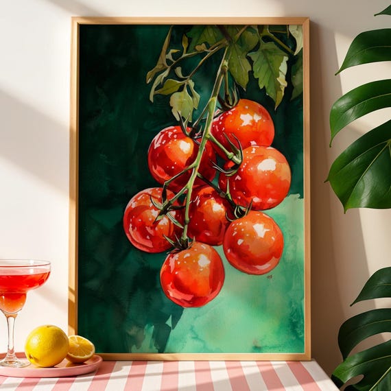 Watercolor Tomato Kitchen Print Farmhouse Wall Art 5x7 Ratio Pdfpng Files