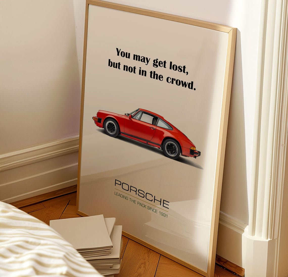Red Porsche 911 Lost But Not In The Crowd Quote Garage Poster - Image 2