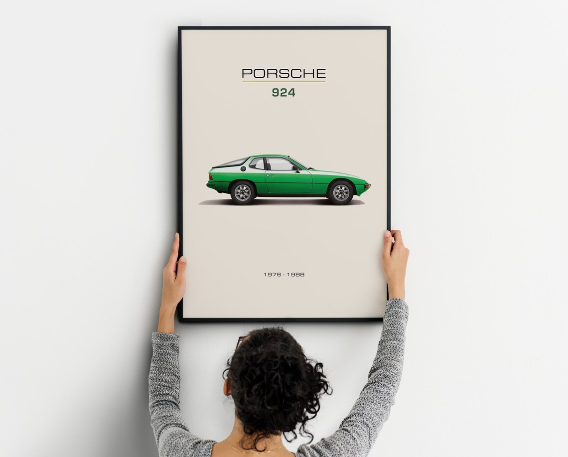 Green Porsche 924 1976 1988 Classic Vintage Sports Car Poster - Image 2