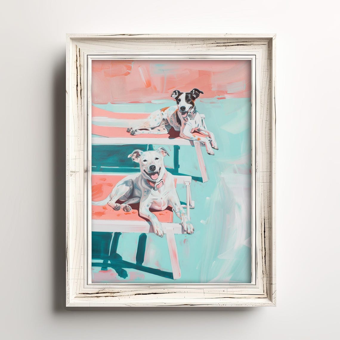 Terrier Dogs Lounging on Poolside Chairs Colorful Summer Art Poster