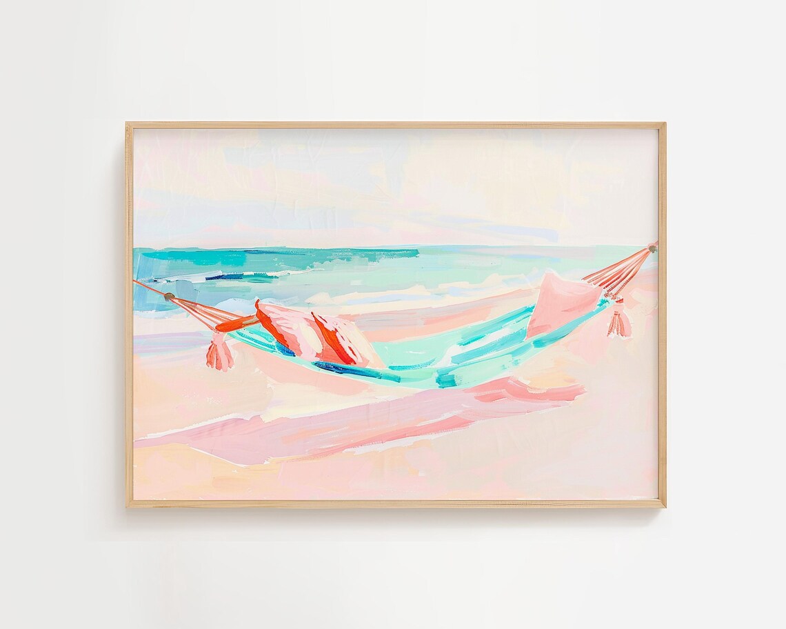 Afternoon Hammock Nap Coastal Beachy Art Print, Pastel