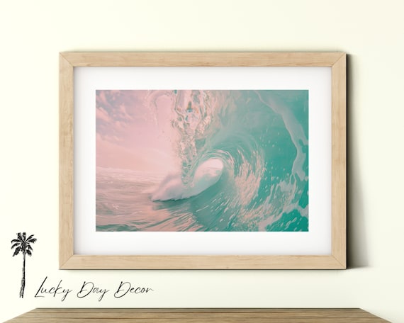 Pastel Ocean Wave Barrel Turquoise Pink Surf Photography Art Poster
