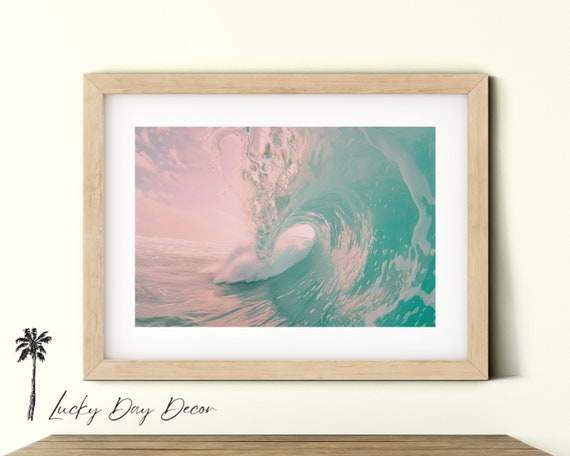 Surfer Print Barrel Wave Neutral Beach Decor Tropical Surf Art Sea Surfboard Poster Lover Coastline
