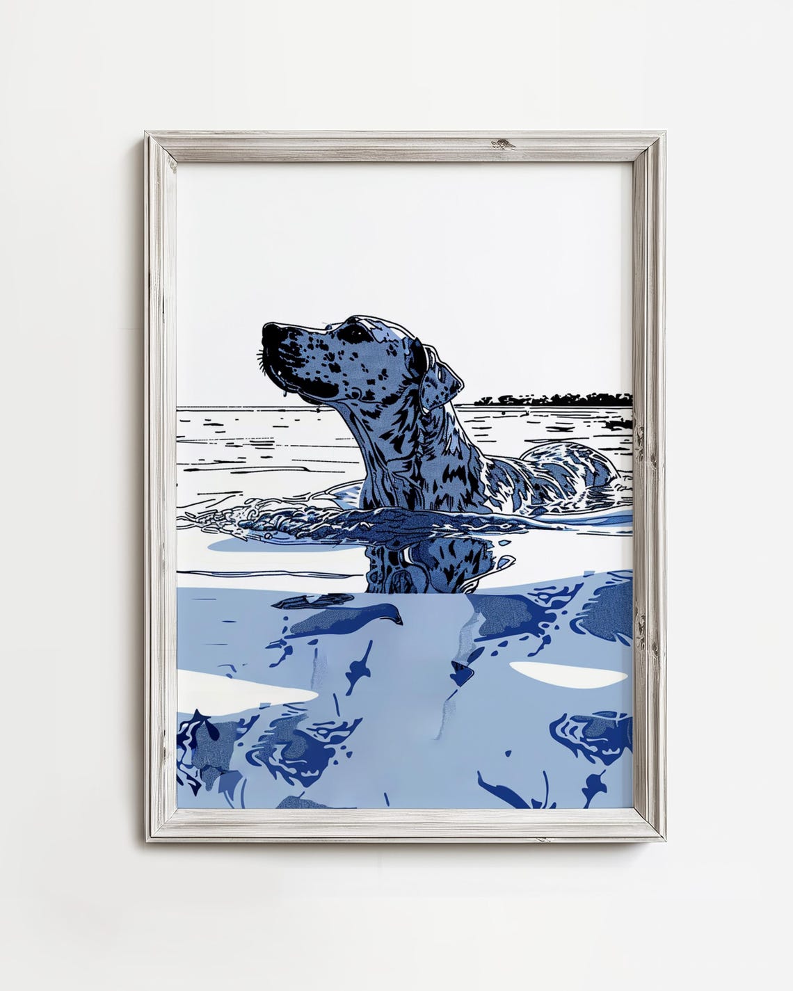 Dalmatian Swimming Blue Monochrome Pop Art Dog Portrait Water Poster