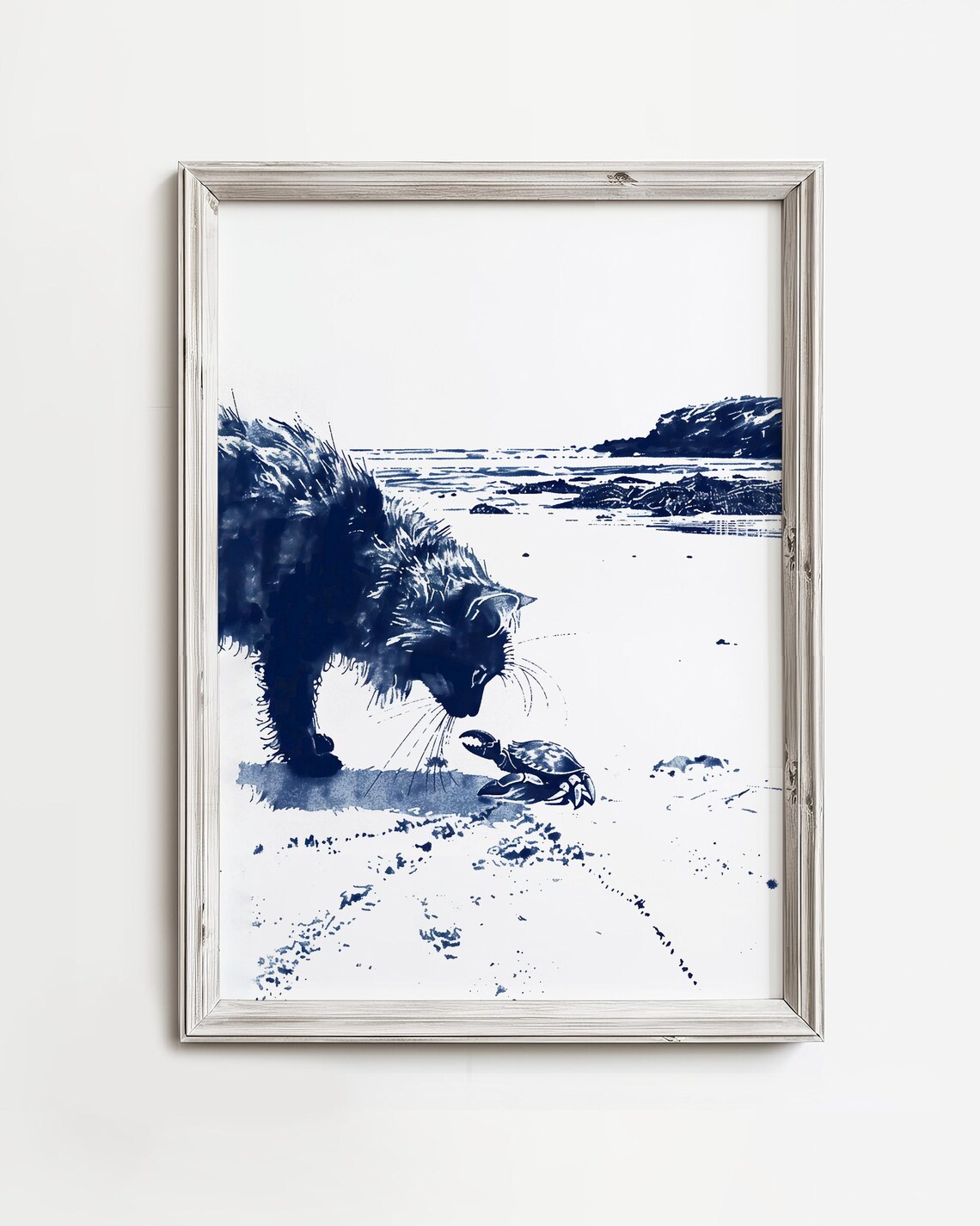 Maine Coon Finds Crab Beach Cat Art Print