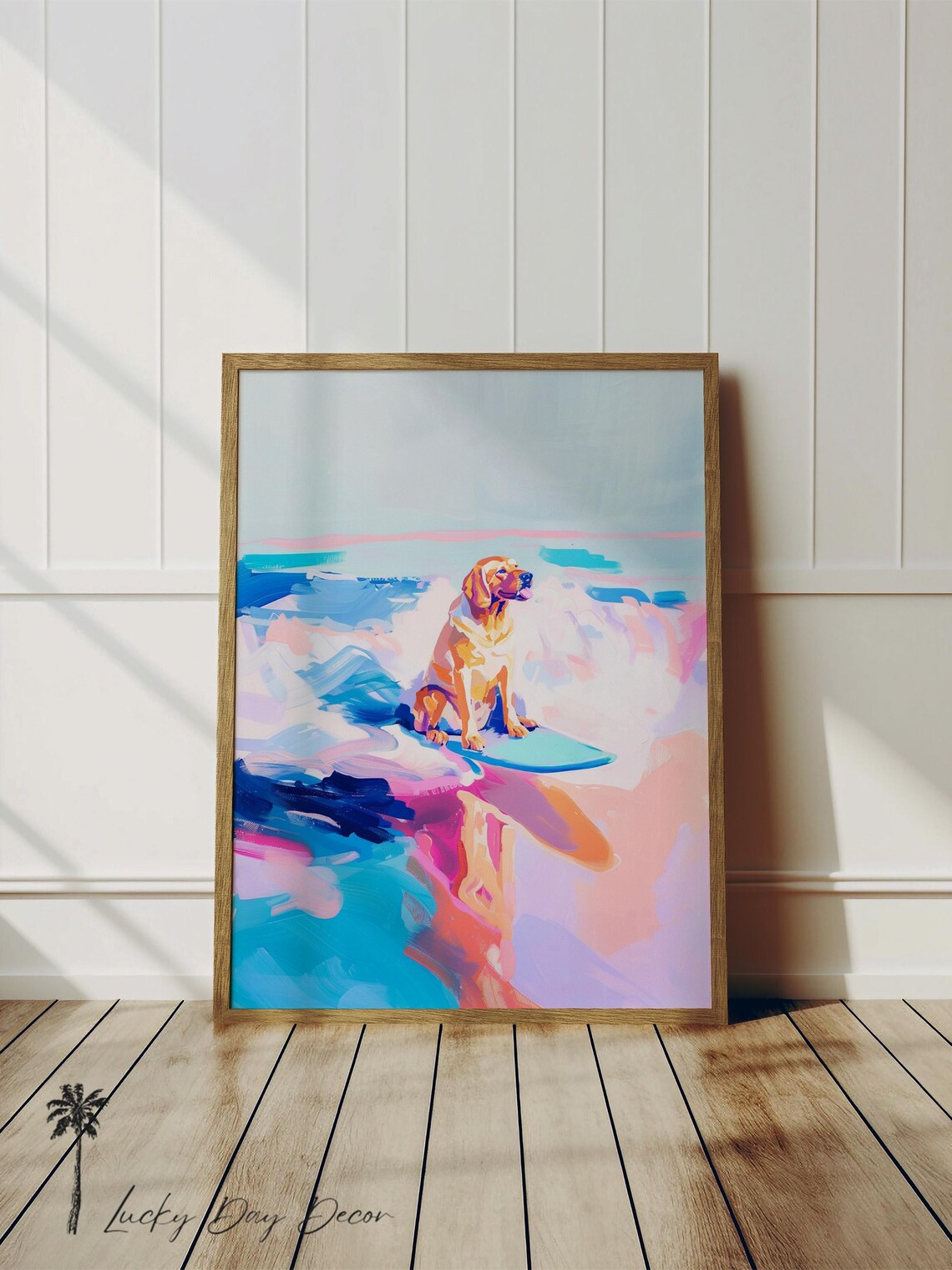 Labrador Surfing a Wave, Watercolor Dog Art