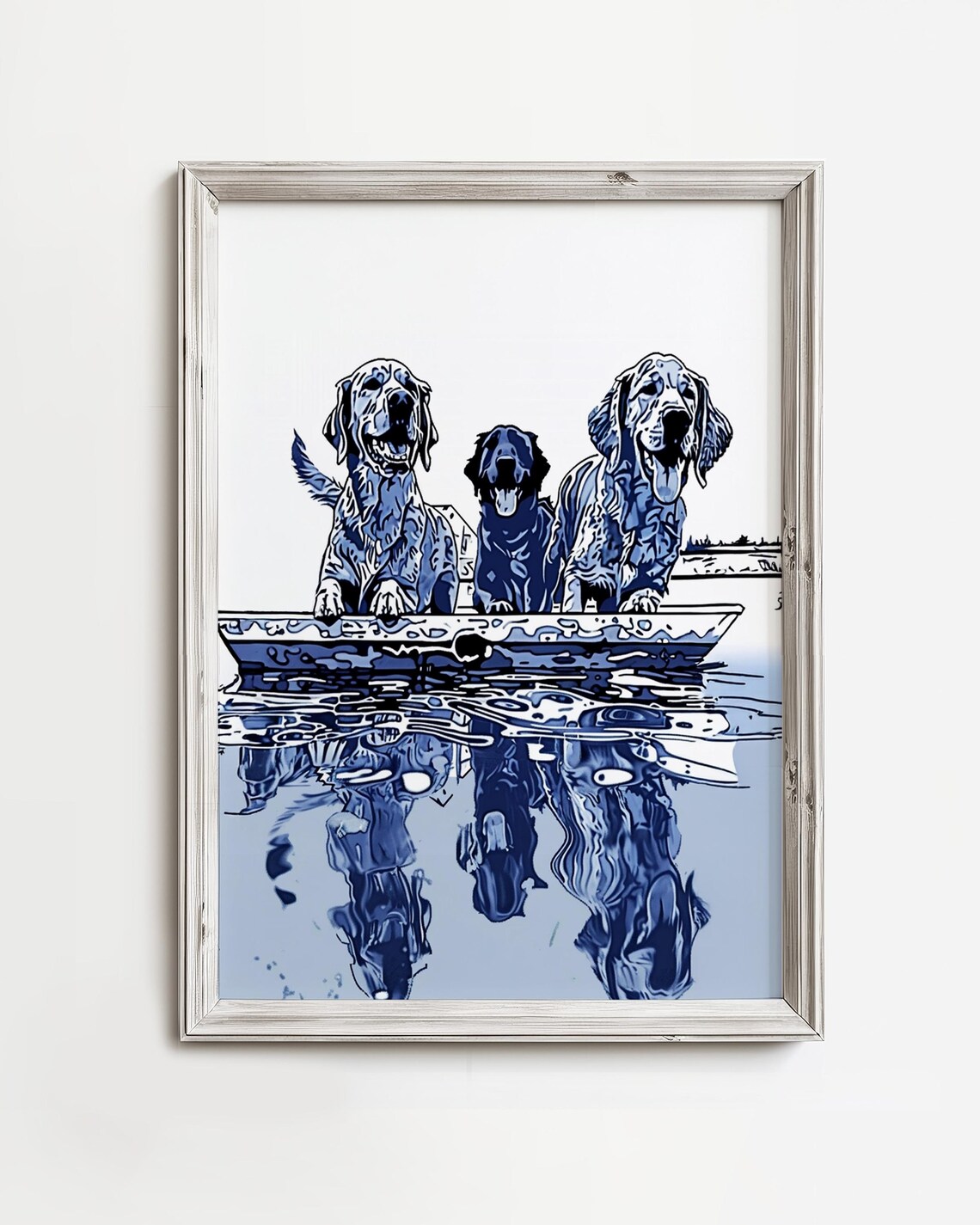 Happy Dogs Ready To Swim Sketch Art Print