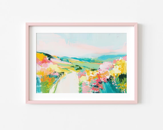 Colorful Wildflower Countryside Path Pastel Spring Landscape Poster