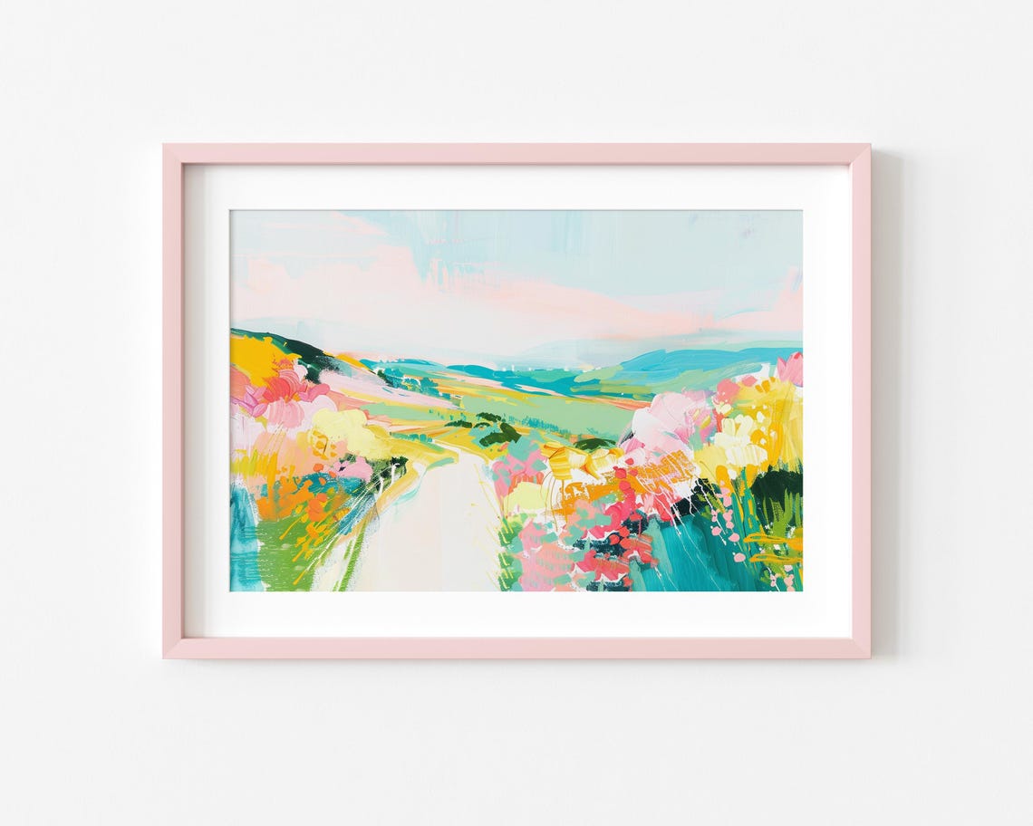 Colorful Wildflower Countryside Path Pastel Spring Landscape Poster