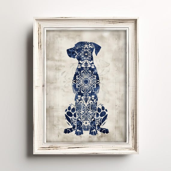 Decorative Floral Dog Delightful Art, Boho Poster