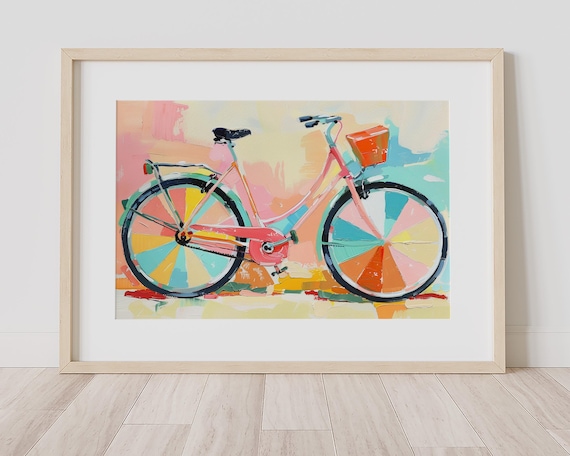 Colorful Pastel Bicycle with Basket Bright Summer Painting Poster