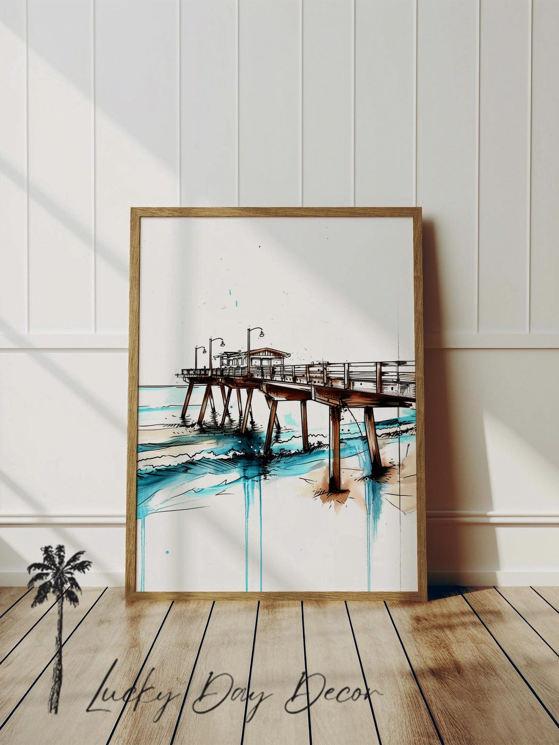 Vintage Pier Coastal Surfer Art Print