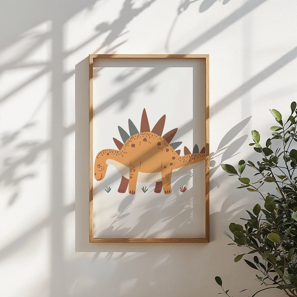 Cute Orange Stegosaurus Dinosaur Illustration Kids Room Nursery Poster - Image 3