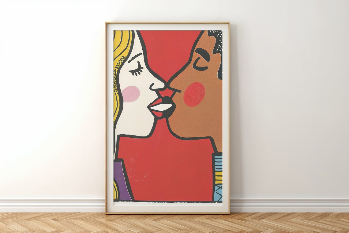 Abstract Couple Kiss Bold Pop Art Love Portrait Red Modern Wall Poster - Image 5