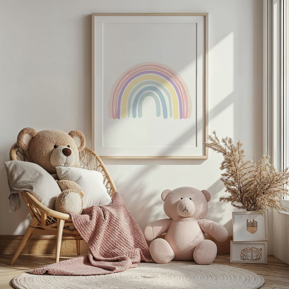 Soft Pastel Rainbow Brushstrokes Nursery Kids Room Decor Poster