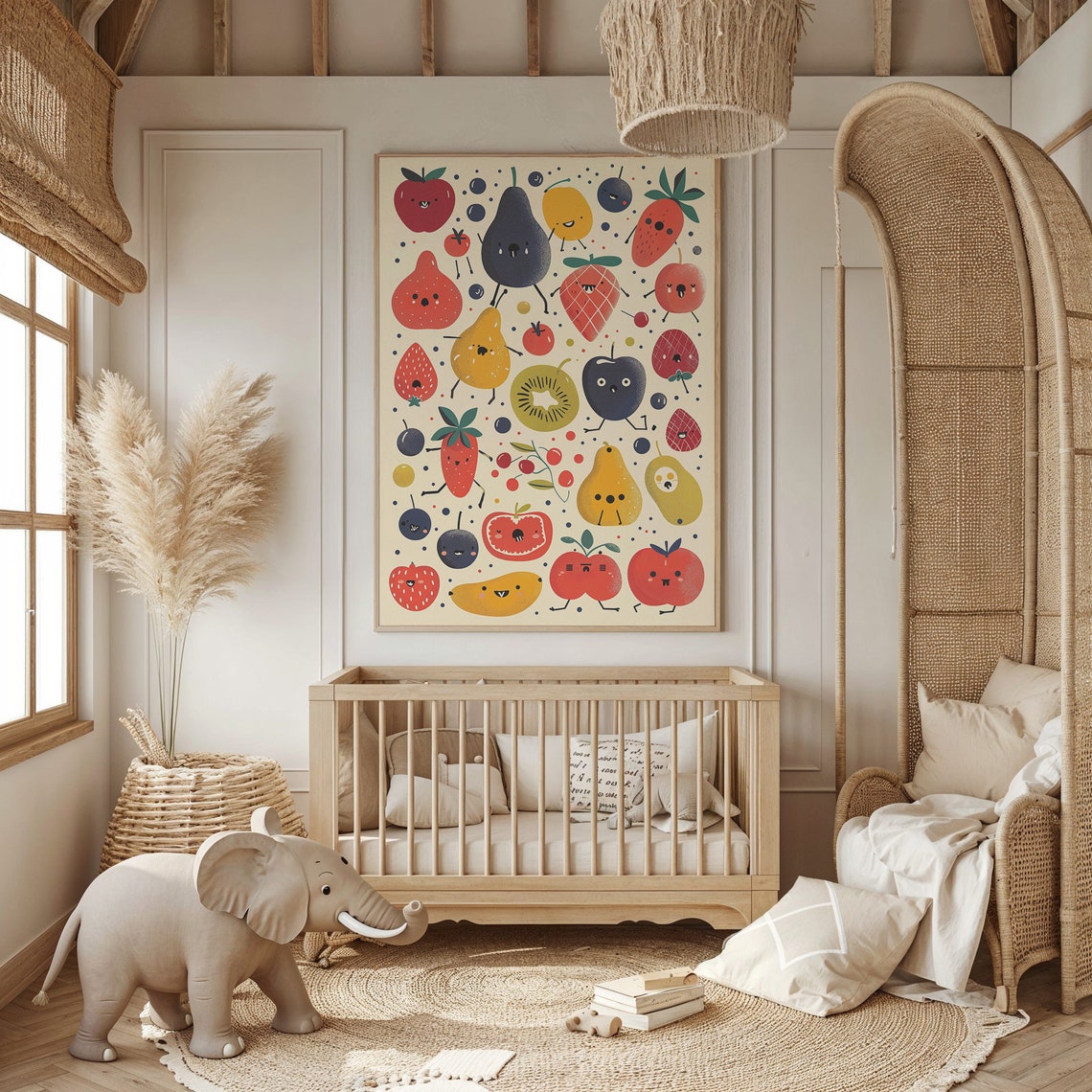 Kawaii Smiling Fruit Characters Pattern Playful Kids Room Poster - Image 2