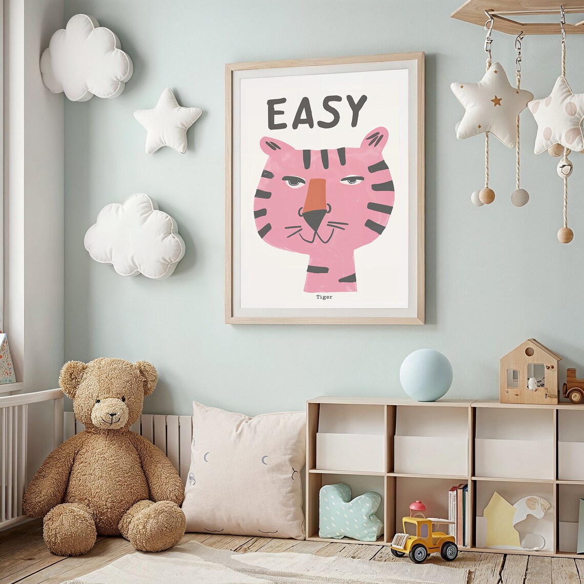 Pink Easy Tiger Face Striped Kids Nursery Animal Print Wall Poster - Image 6