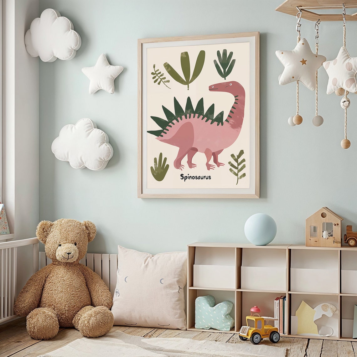 Spinosaurus Sail Backed Pink Dinosaur Educational Nursery Poster - Image 3