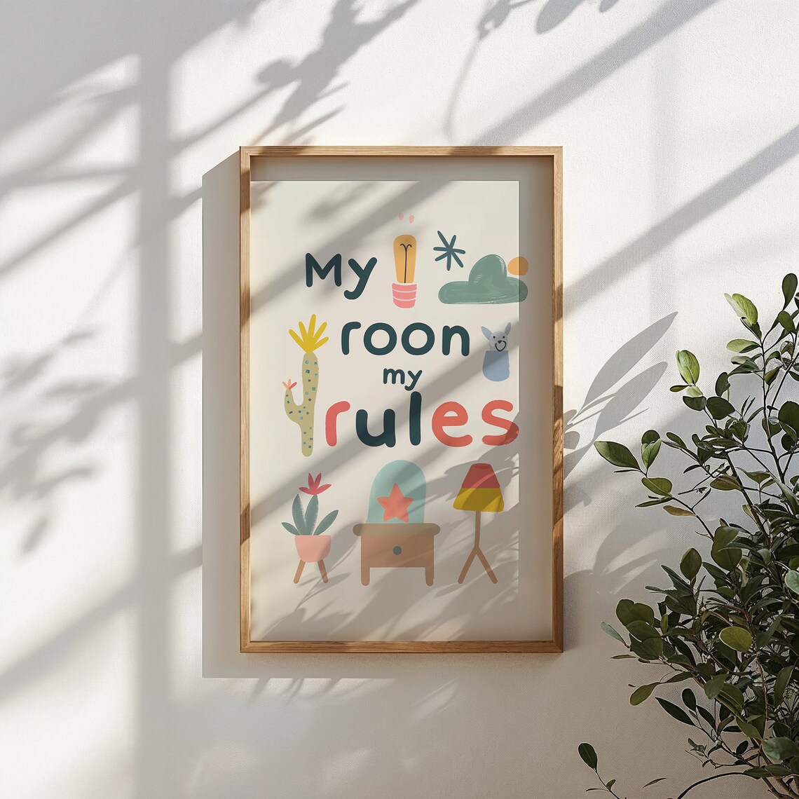 My Room My Rules Playful Lettering Cactus Alpaca Kids Bedroom Poster - Image 6
