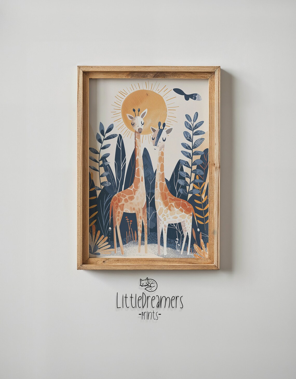 Two Giraffes Sun Nursery Poster Jungle Foliage Safari Kids Room Art - Image 5
