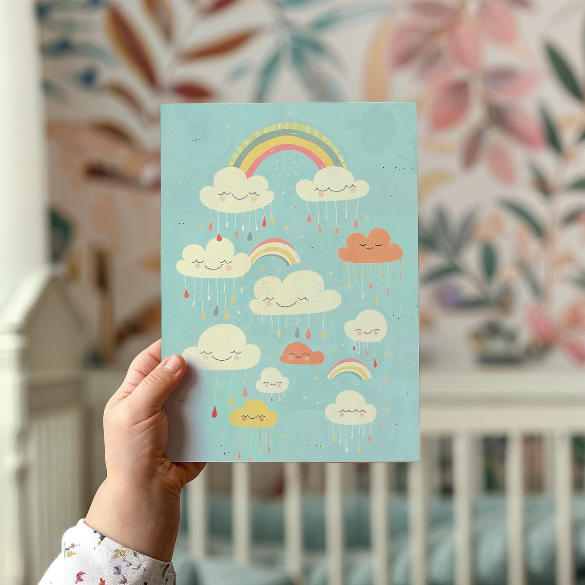 Rainbow Clouds Nursery Wall Art Smile Rain Kids Posters Whimsical Weather Decor Colorful Baby Room Art Instant Gift - Image 2