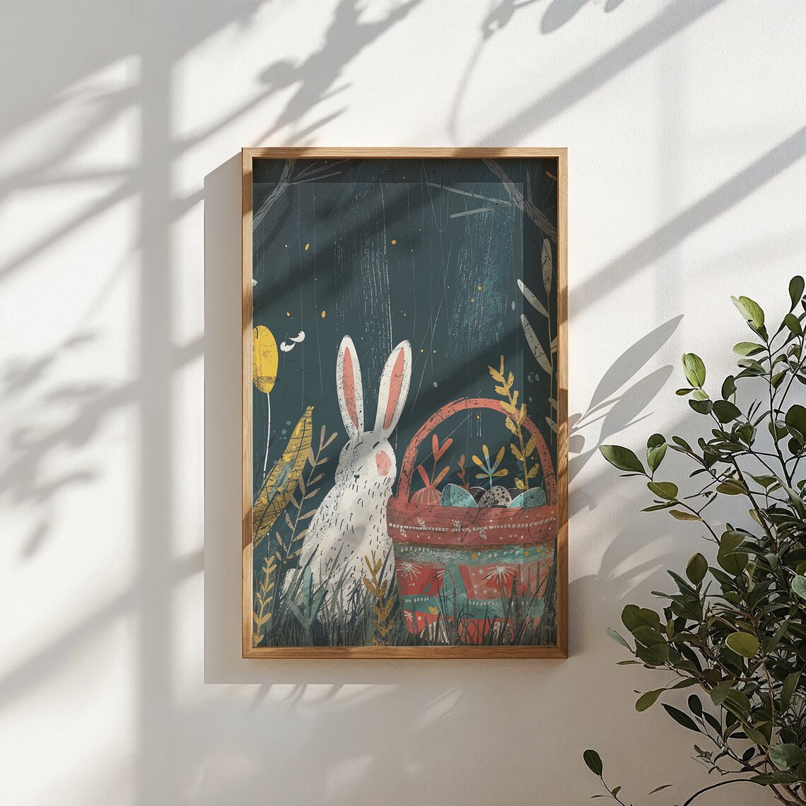 Easter Bunny And Egg Basket Art Print Nursery Wall Art Kids Spring Decor Poster Seasonal Easter Gift Whimsical Forest Animals - Image 5