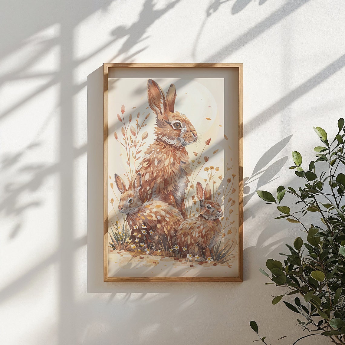 Bunny Family Watercolor Three Rabbits With Daisies Nursery Art Print - Image 5