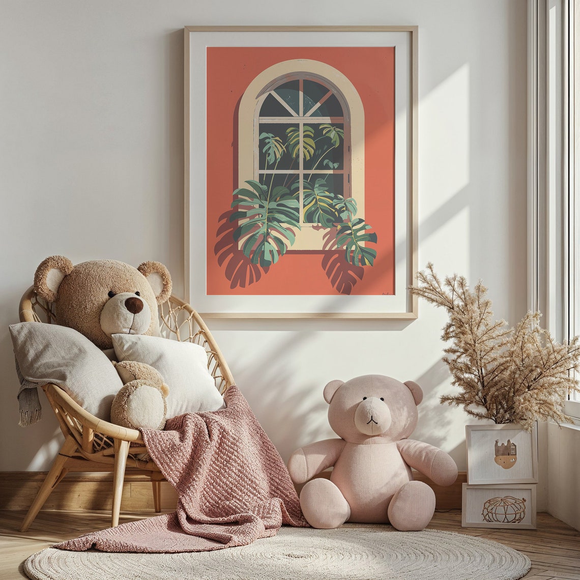 Monstera Greenery Arched Window Terracotta Wall Botanical Art Print - Image 3