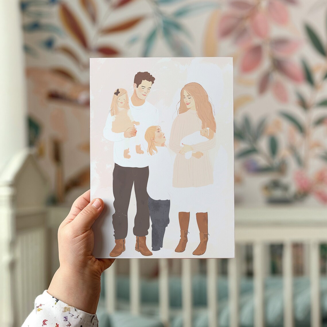 Family Of Four Soft Portrait Dad Mom Kids Newborn Baby Blush Art Print - Image 2