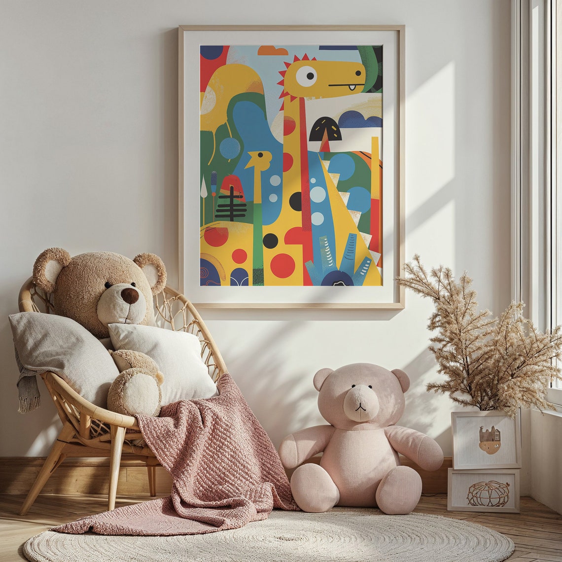 Abstract Pop Art Yellow Dinosaur Illustration Kids Room Nursery Poster - Image 2